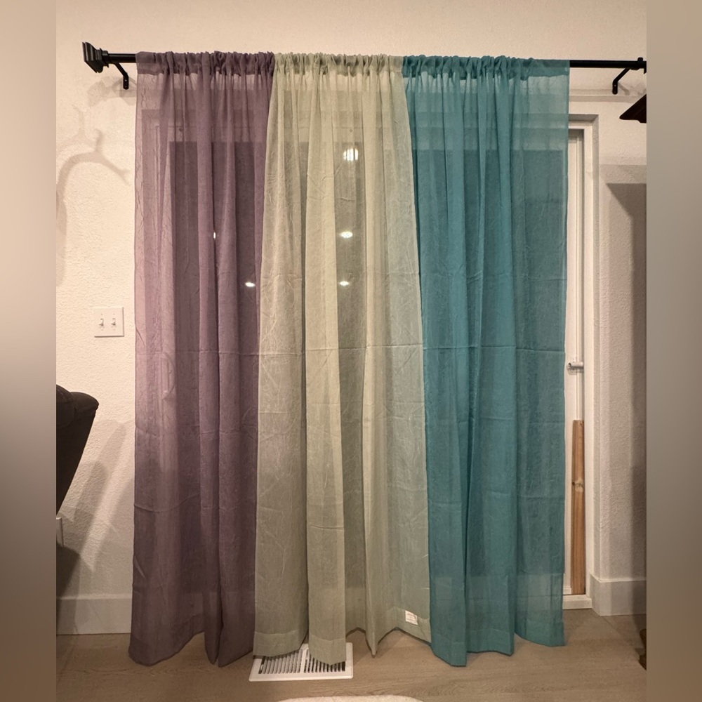 3pc Purple/Green/Blue Sheer Light Filtering Curtain Set (52”W x 84”L)